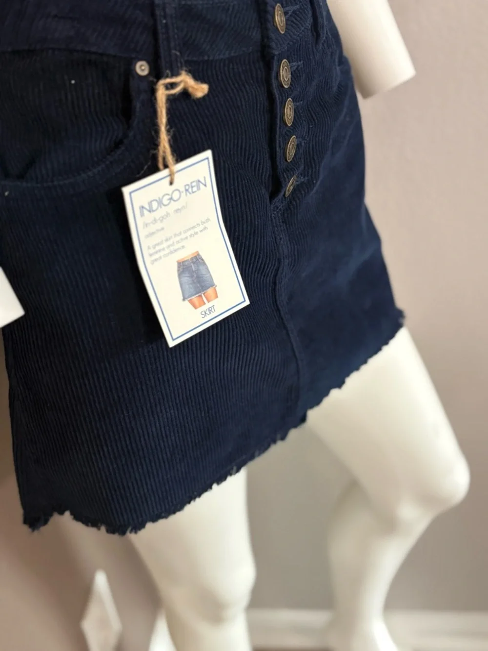 Indigo Rein Navy Corduroy Button Skirt